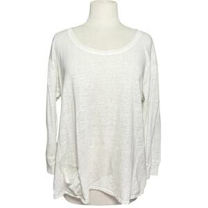 EILEEN FISHER White Linen Front Pocket 3/4 Sleeve Slub Knit Top Medium